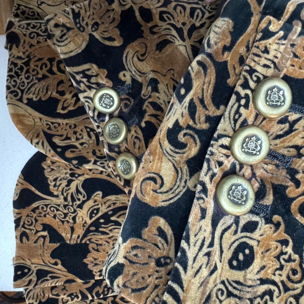 Vintage Y2k Goth Gold and Black Velour Pemlum Blazer size 8 Decorative Buttons - Picture 3 of 12